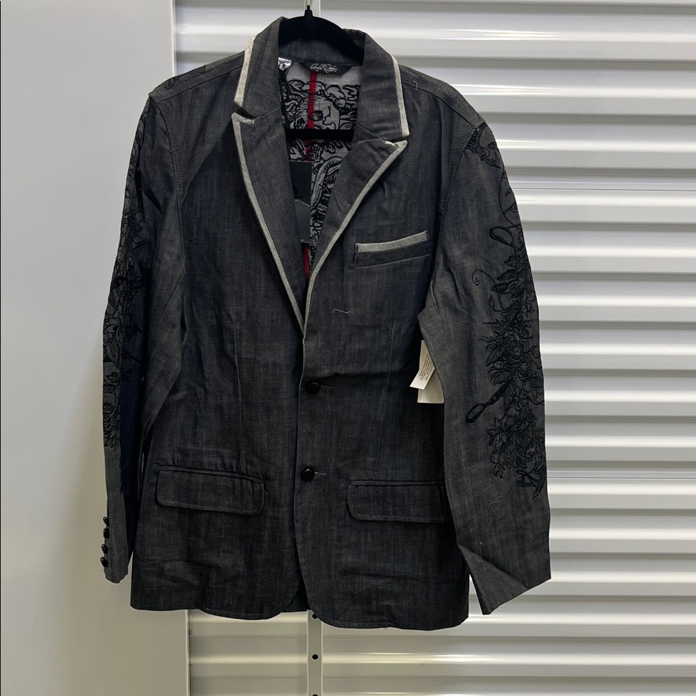 Elegant Charcoal Blazer with Embroidered Accents